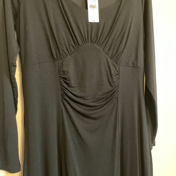 Express | Black Sweetheart Neckline Long Sleeve Ruched Side Slit Midi Dress L - Picture 9 of 10